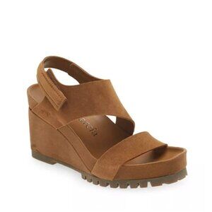 $650 PEDRO GARCIA Jouri Platform Wedge Sandal SUEDE BROWN Cigar Castoro 40 (DB7)